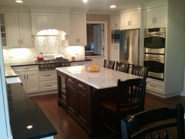 White Cabinets with Dark Island